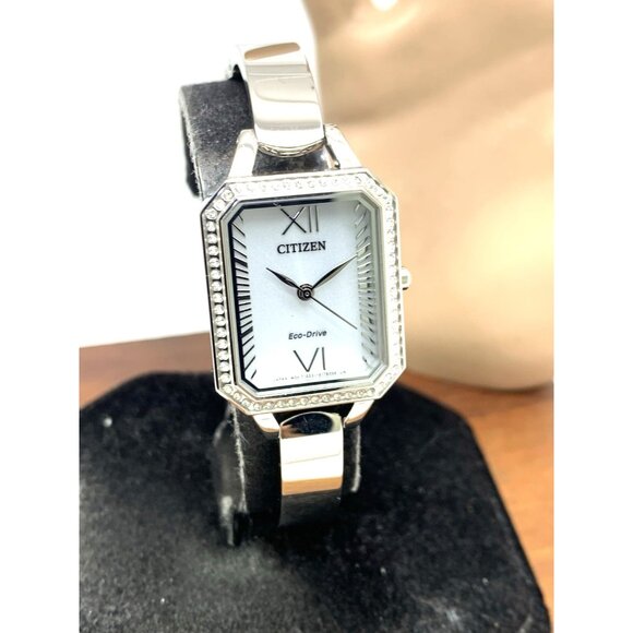 Citizen Women's Watch EM0980-50A Eco-Drive Crystal Accent Silver Dial Rectangle - Picture 13 of 14